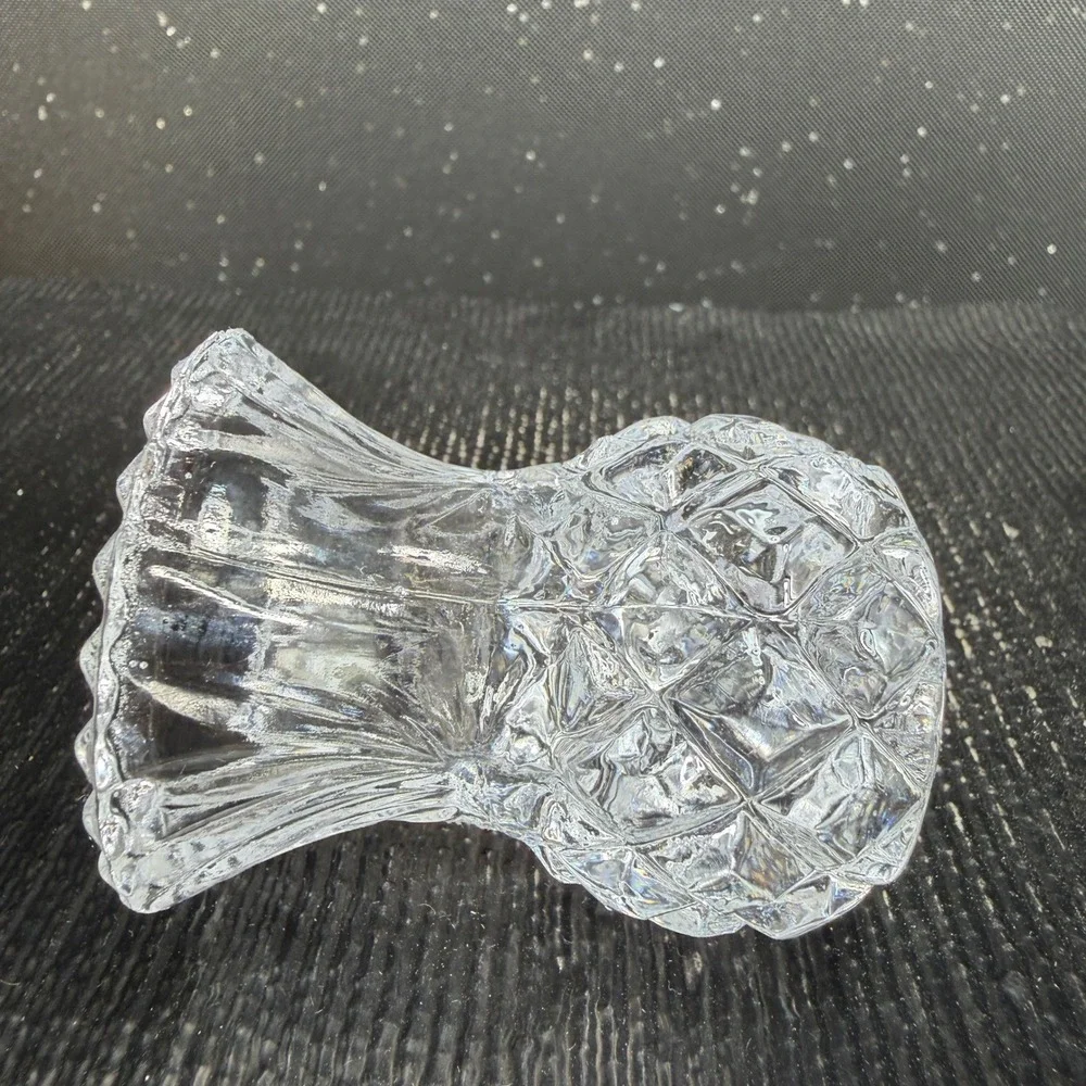 Bohemian Czech Crystal Toothpick Holders Set 2 Clear Diamond Cut Pineapple 2.5in